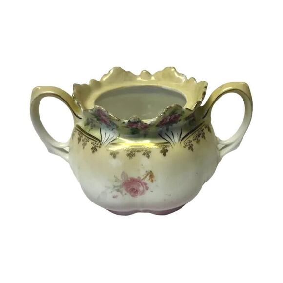 Antique RS Prussia Creamer Porcelain Two Handles Mold 506 Pink Roses C. 1890 - Picture 2 of 5
